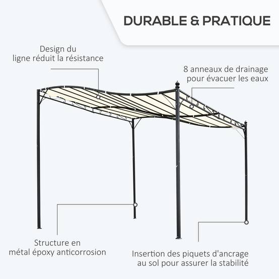 Pergola adossable métal polyester terrasse imitation fer forgé 3x3m beige gris - ComfortXL Outdoor Living - Image 6