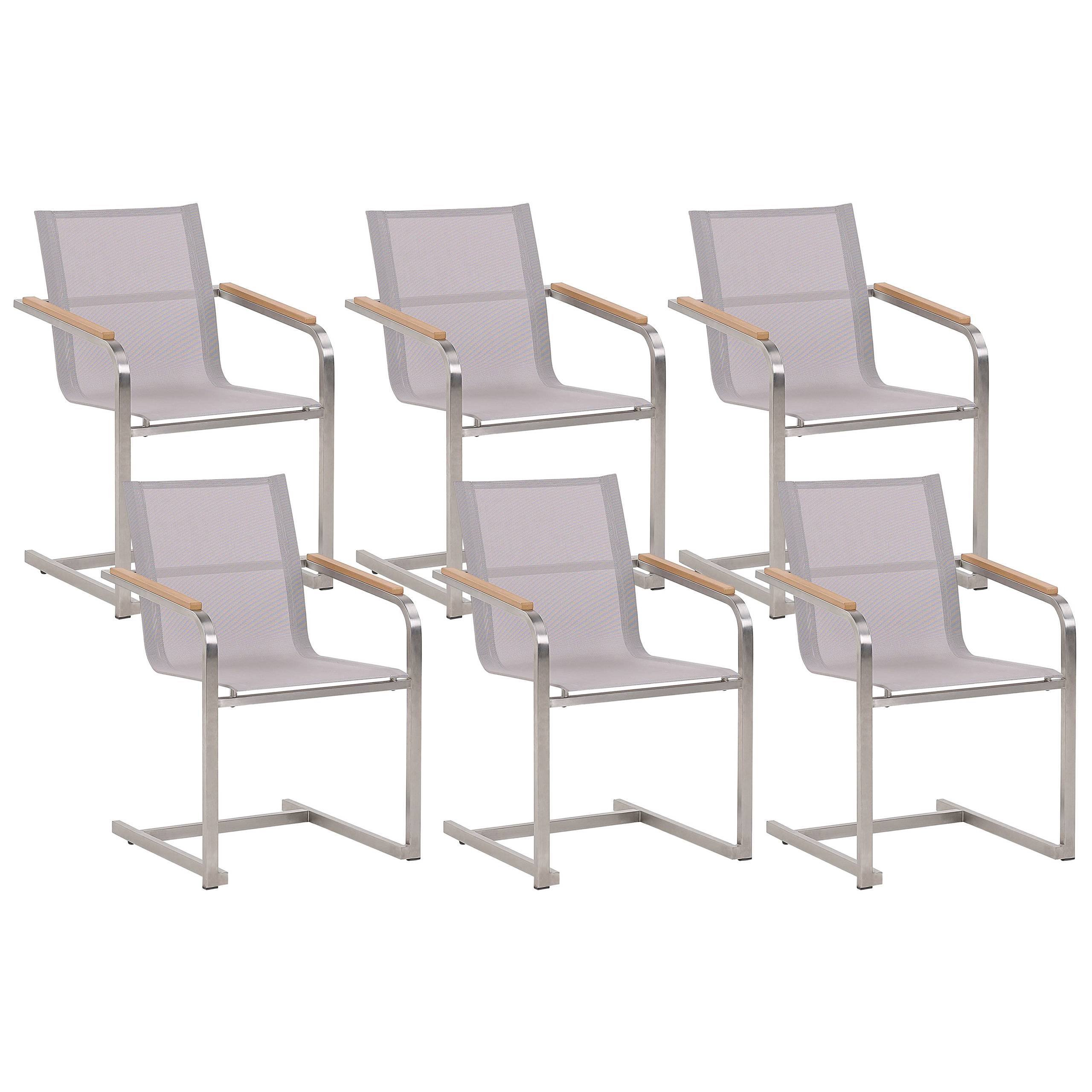 Beliani - Lot de 6 Chaises de Jardin en Porte-à-faux en Acier Inox et Textile Beige Design Moderne Très Tendance pour Terrasse Balcon ou Patio Beliani - Imagen 1