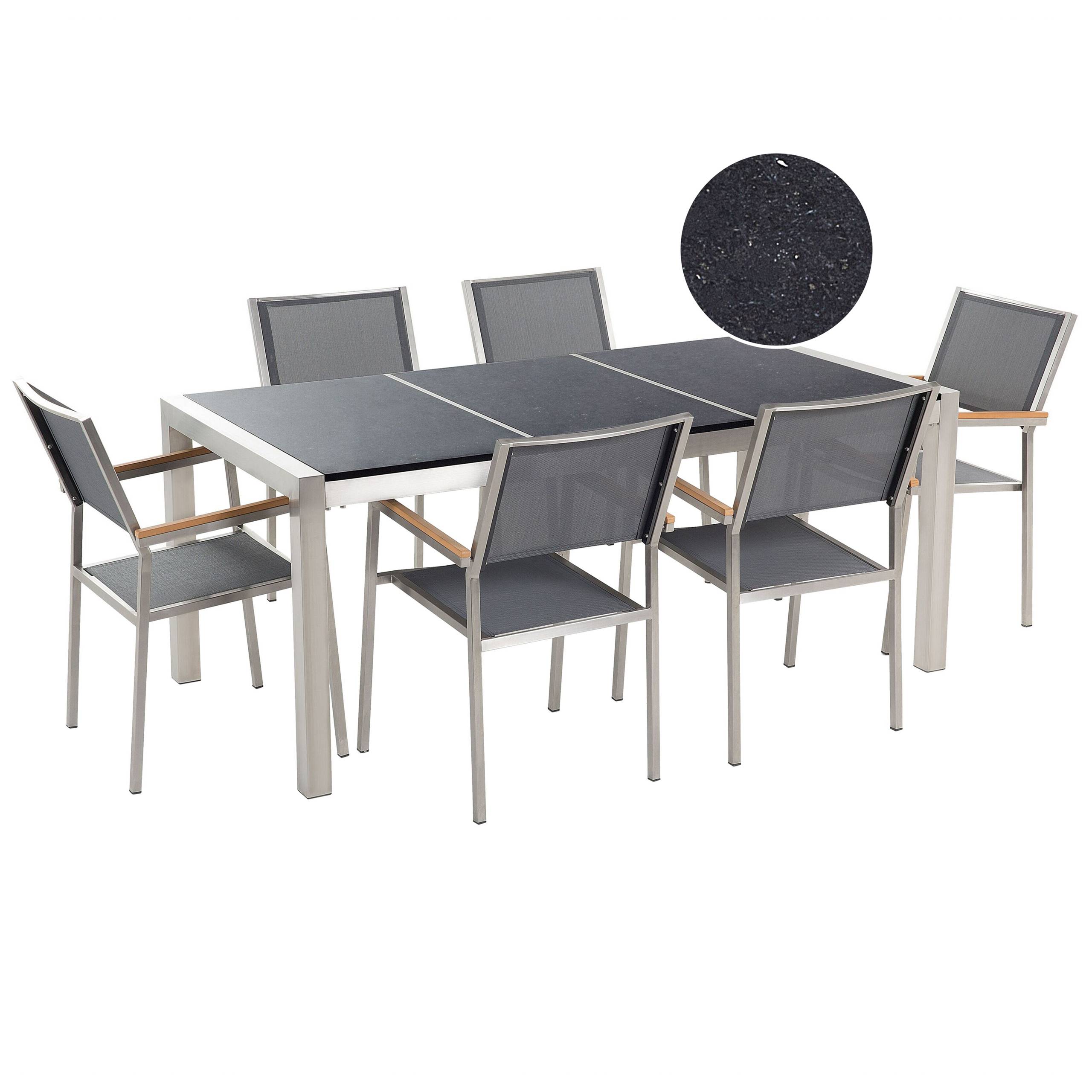 Beliani - Set de salle à manger, 6 Personnes Granit Gris/noir GROSSETO - Beliani - Imagen 2
