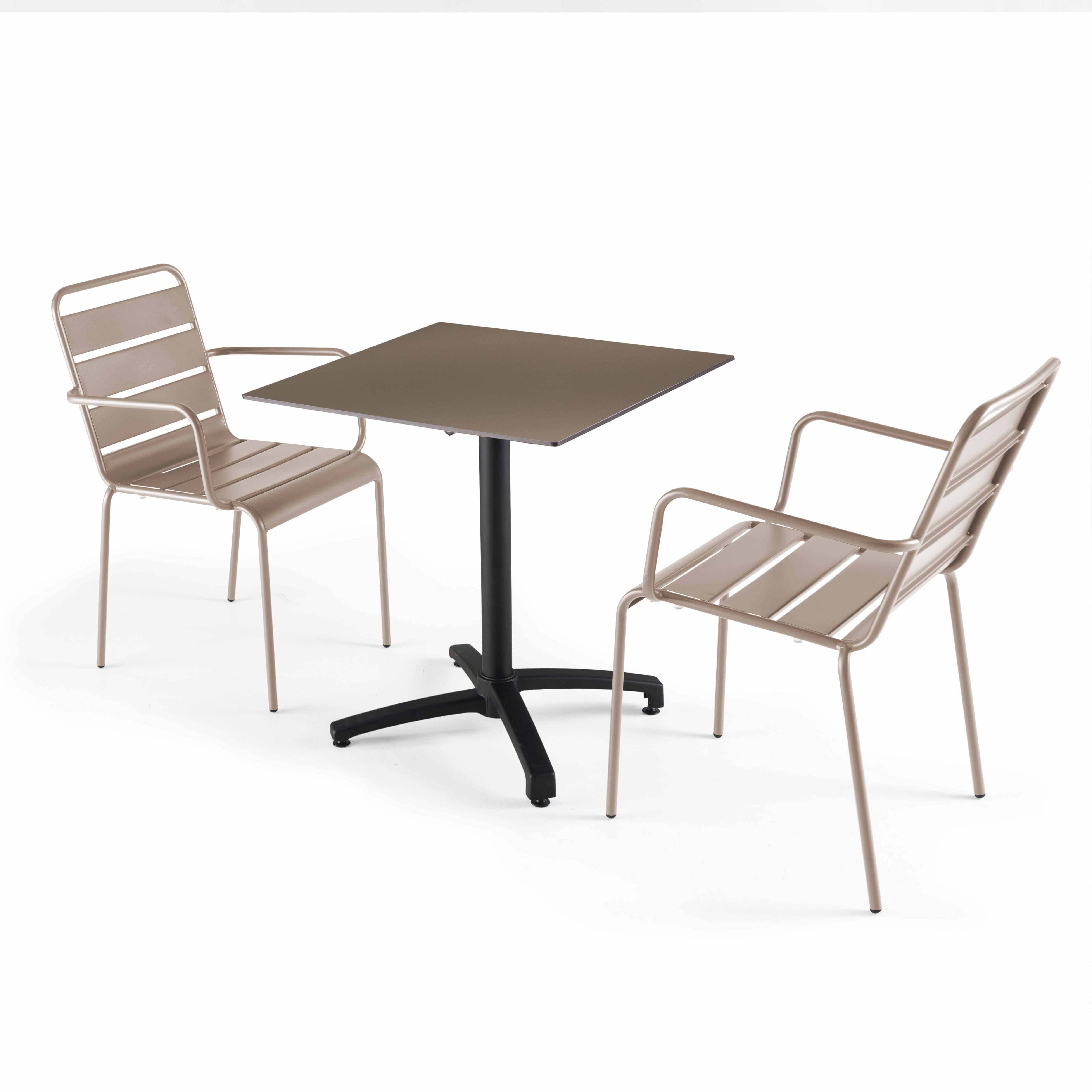 Oviala - Ensemble table 70 cm taupe et 2 chaises en métal taupe - Oviala - Imagen 1