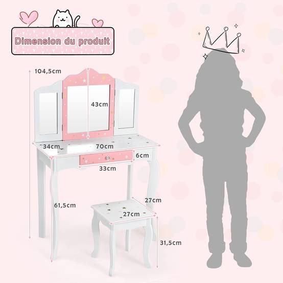 Ensemble Coiffeuse et Tabouret Blanc Or avec Miroir pour Enfant Teamson Ensemble Coiffeuse et Tabouret Blanc Or avec Miroir pour Enfant Teamson