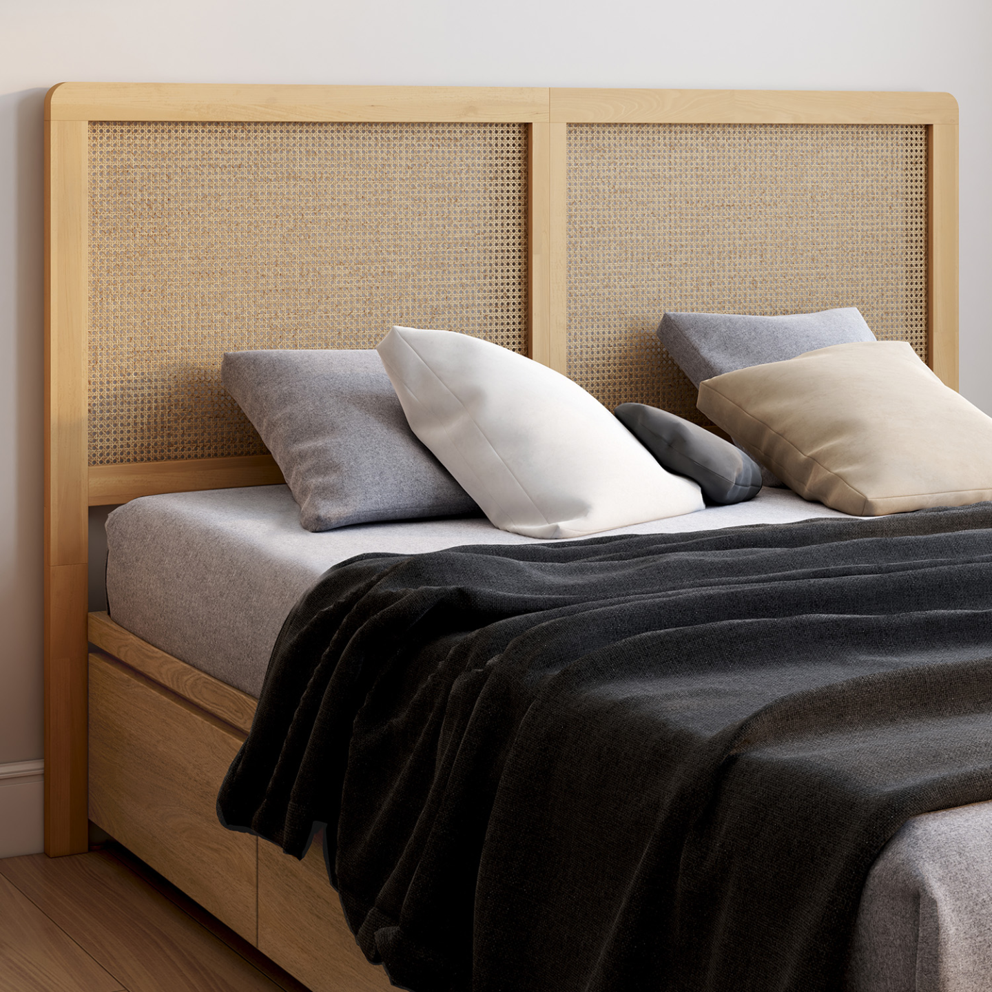 Tête de lit sur pied EDHEN 160 cm cannage et bois - Image 1