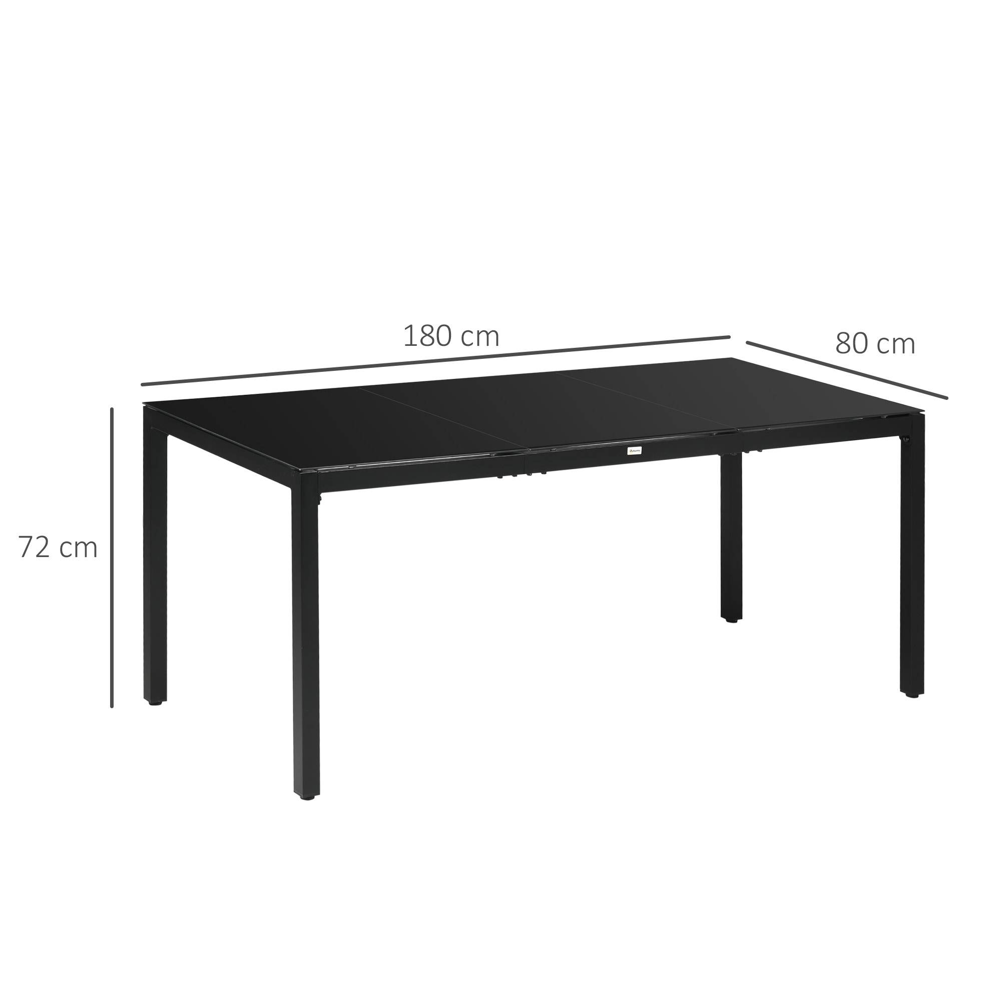 Table de jardin rectangulaire pour 8 personnes avec plateau en verre trempé et cadre en aluminium noir - Image 5