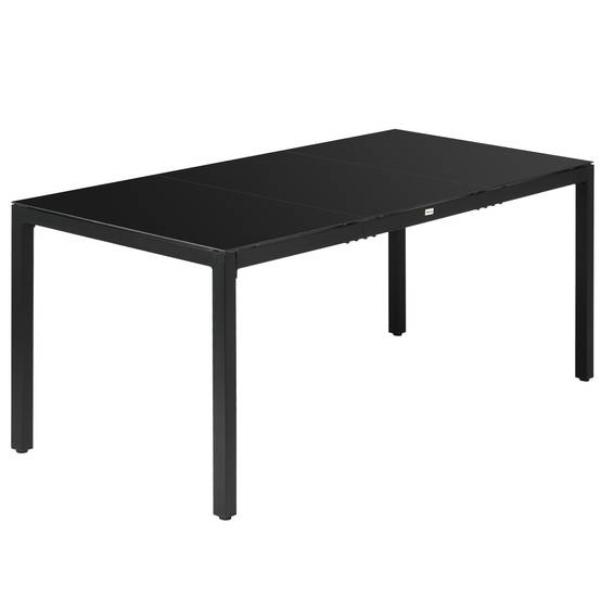 Table de jardin rectangulaire pour 8 personnes avec plateau en verre trempé et cadre en aluminium noir - Image 2