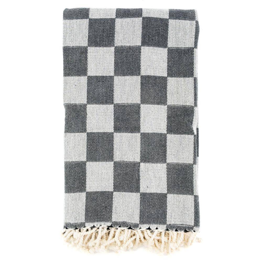 Aubry Gaspard - Plaid en coton damier gris avec franges - Imagen 4