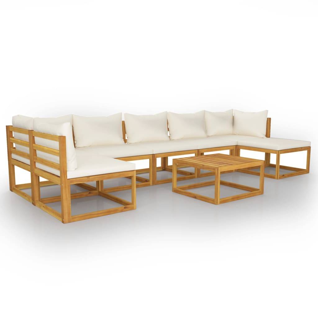 Helloshop26 - Salon de jardin meuble d'extérieur ensemble de mobilier 8 pièces avec coussin crème bois d'acacia solide - Imagen 1