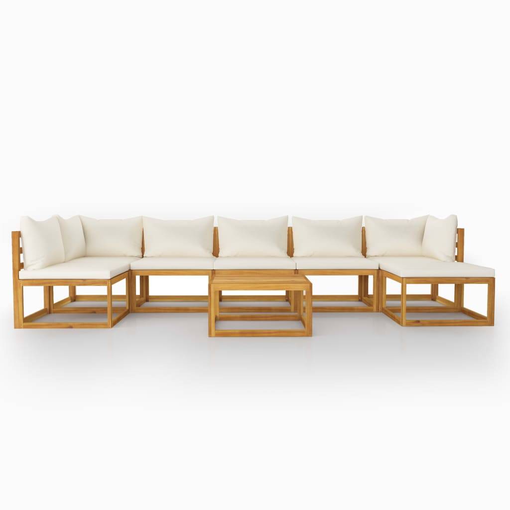 Helloshop26 - Salon de jardin meuble d'extérieur ensemble de mobilier 8 pièces avec coussin crème bois d'acacia solide - Imagen 2