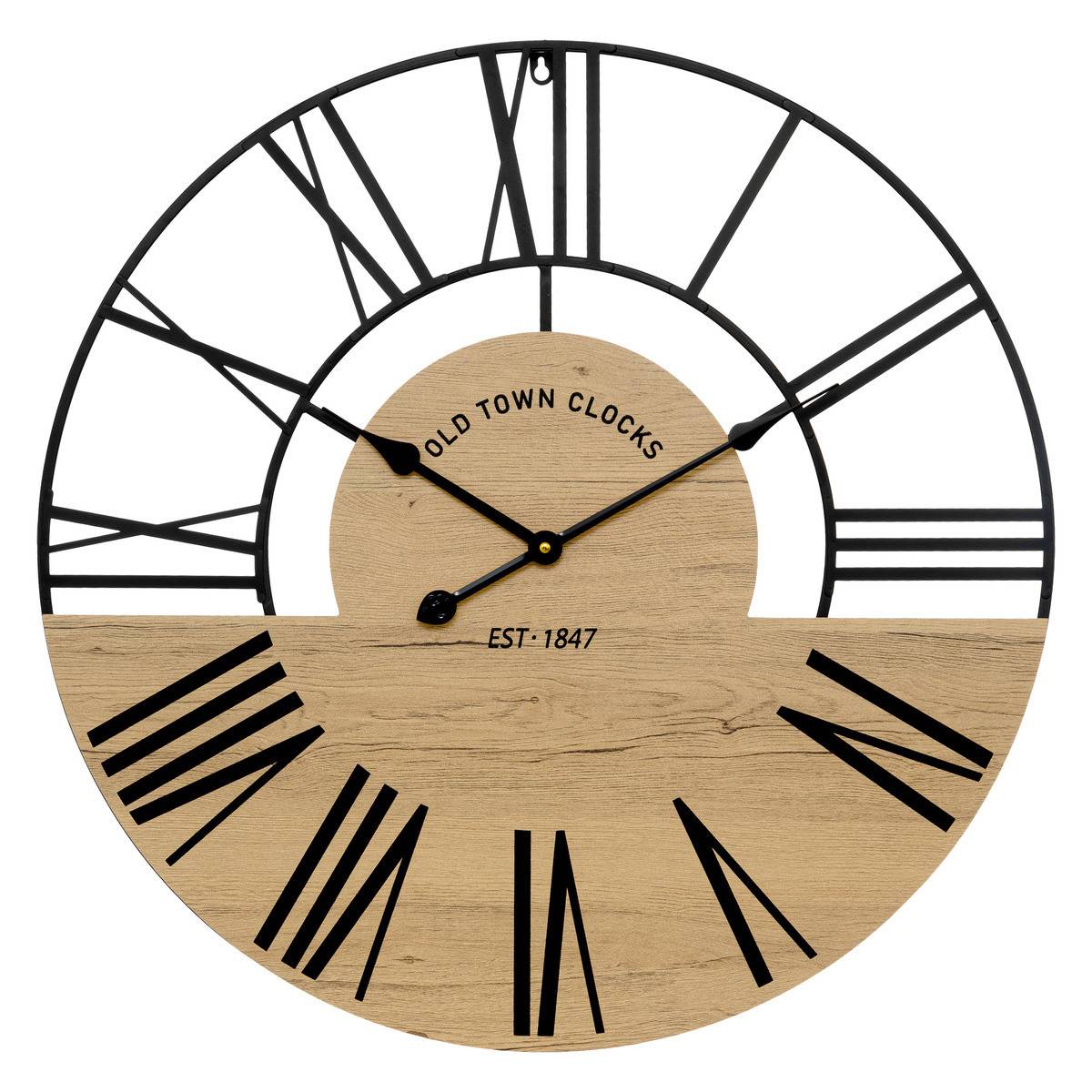 Grand Pendule murale en bois et métal esprit loft D 70 cm - Image 1