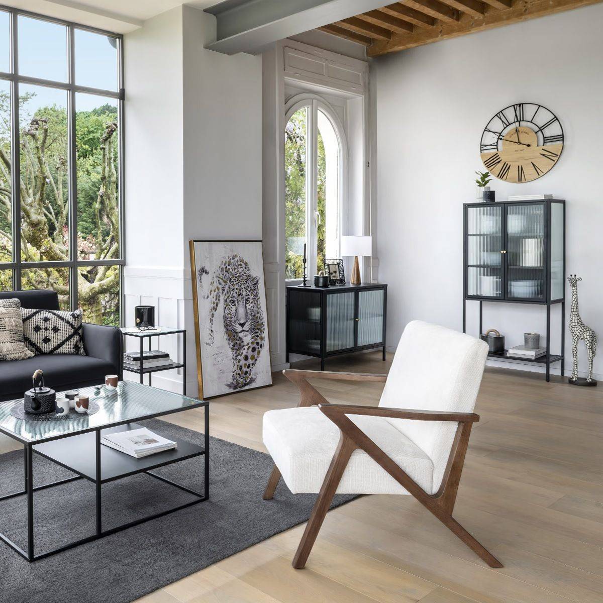 Grand Pendule murale en bois et métal esprit loft D 70 cm - Image 3