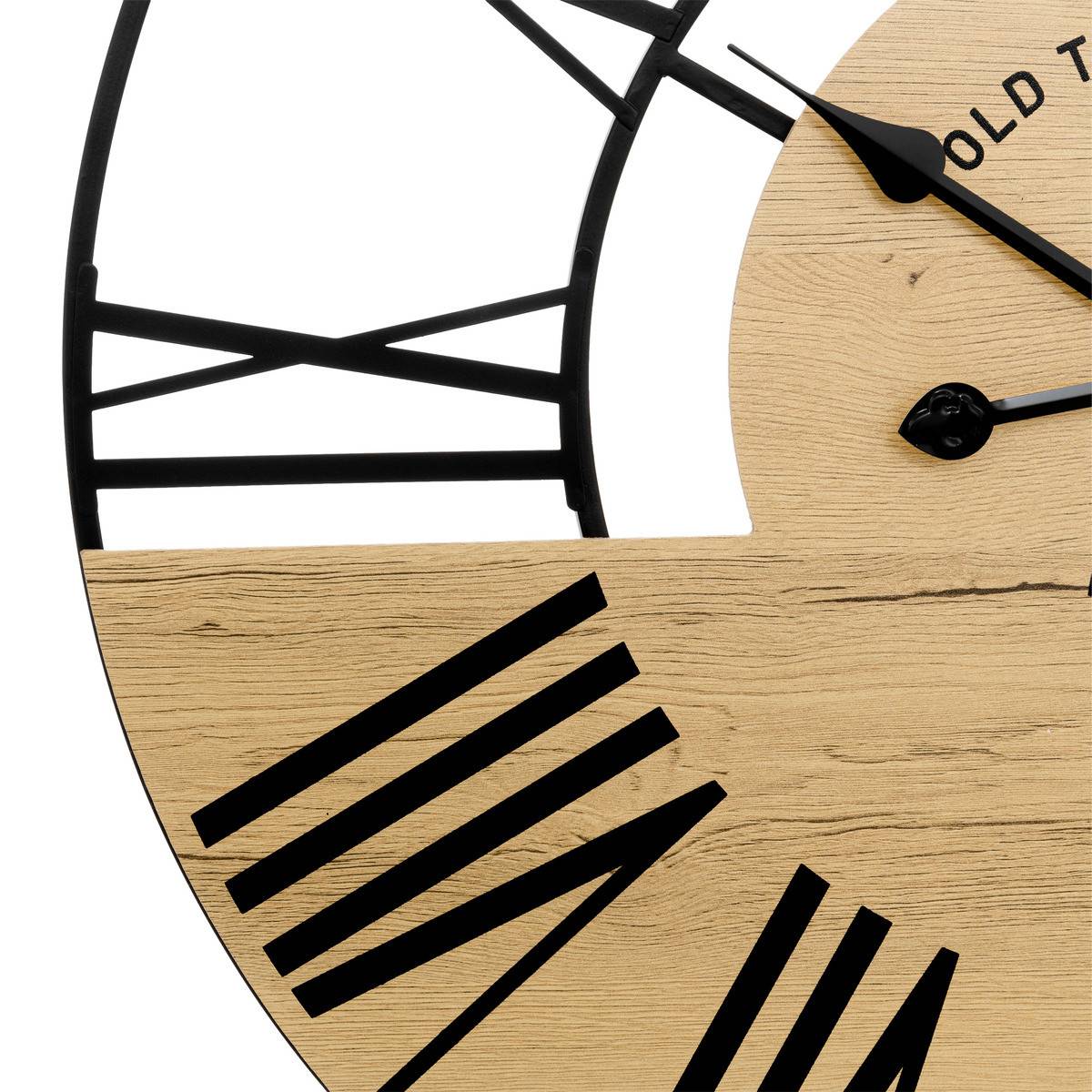 Grand Pendule murale en bois et métal esprit loft D 70 cm - Image 2