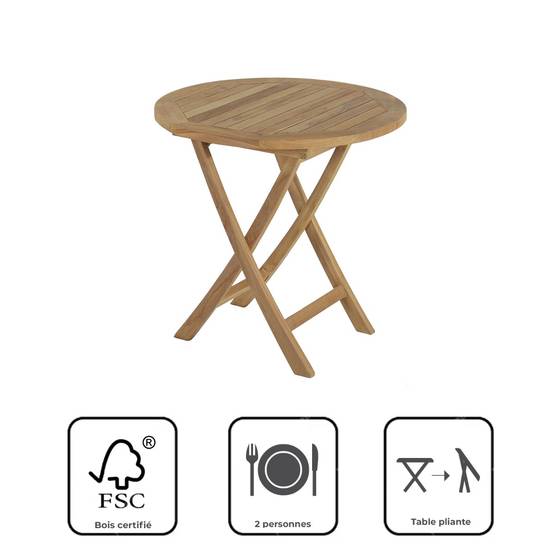 Table pliante ronde en teck massif Opio ø 75 cm - TECK'Attitude - Imagen 7