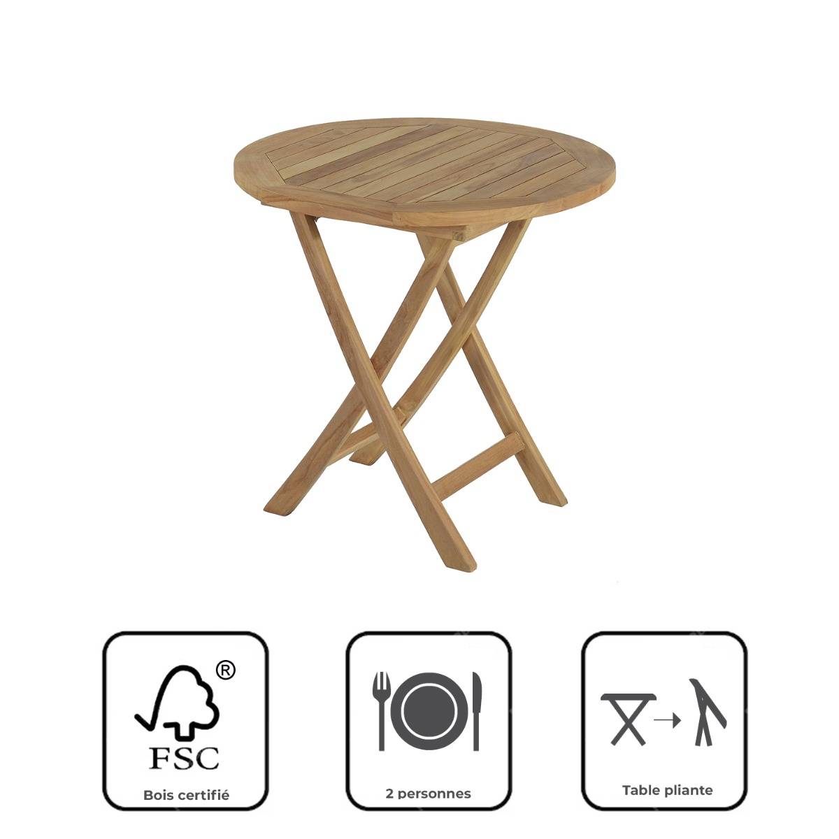 Table pliante ronde en teck massif Opio ø 75 cm - TECK'Attitude - Imagen 7