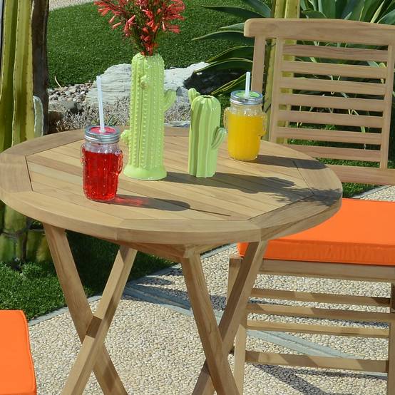 Table pliante ronde en teck massif Opio ø 75 cm - TECK'Attitude - Imagen 8