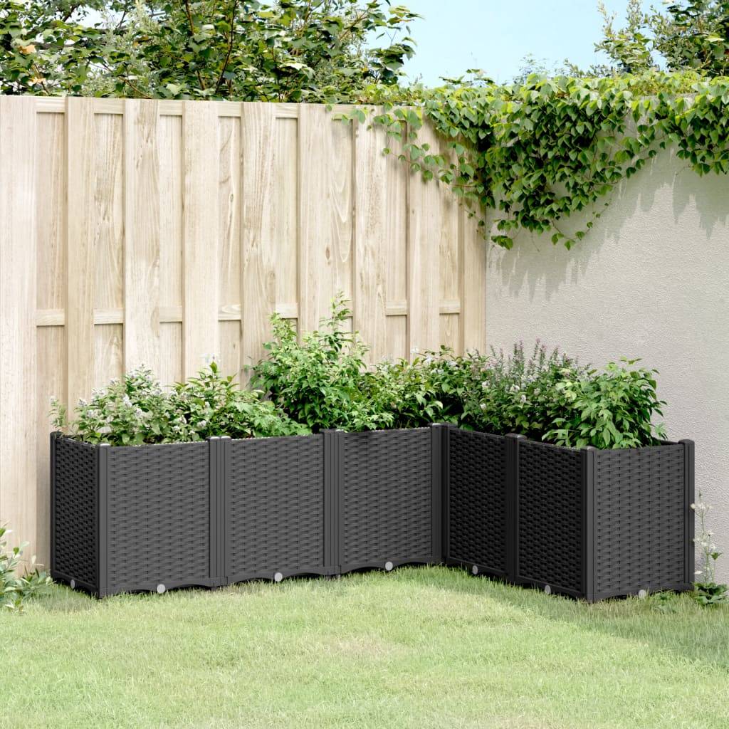 ComfortXL - Grand Bac à Fleurs Modulable Polypropylène pour Terrasse Carré Potager Aspect Rotin 160x120x53 cm Noir - ComfortXL Outdoor Living - Image 1