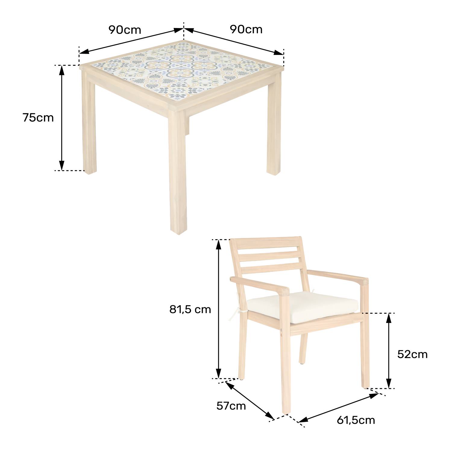 Ensemble table et chaises de jardin 4 places en acacia et céramique FARO - HAPPY GARDEN - Image 7