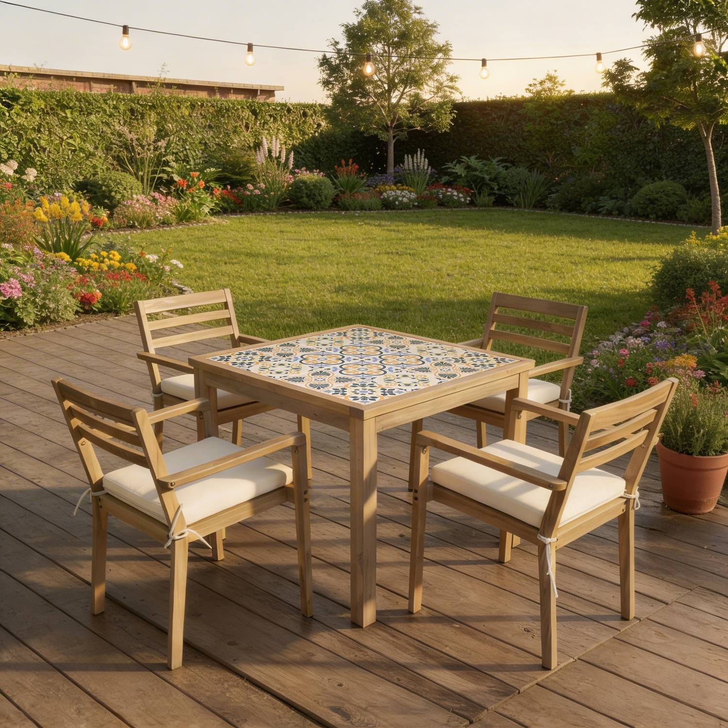 Ensemble table et chaises de jardin 4 places en acacia et céramique FARO - HAPPY GARDEN - Image 6