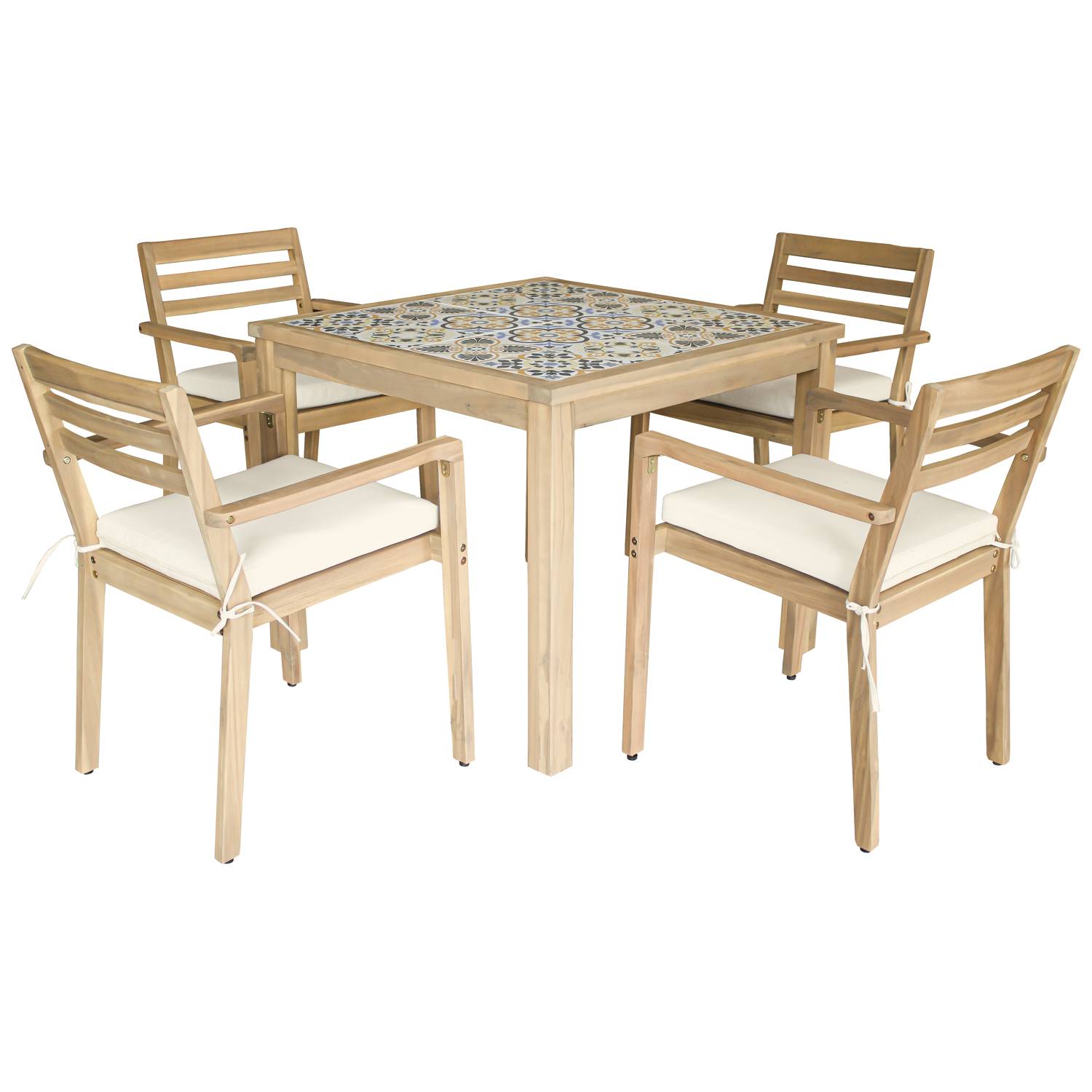 Ensemble table et chaises de jardin 4 places en acacia et céramique FARO - HAPPY GARDEN