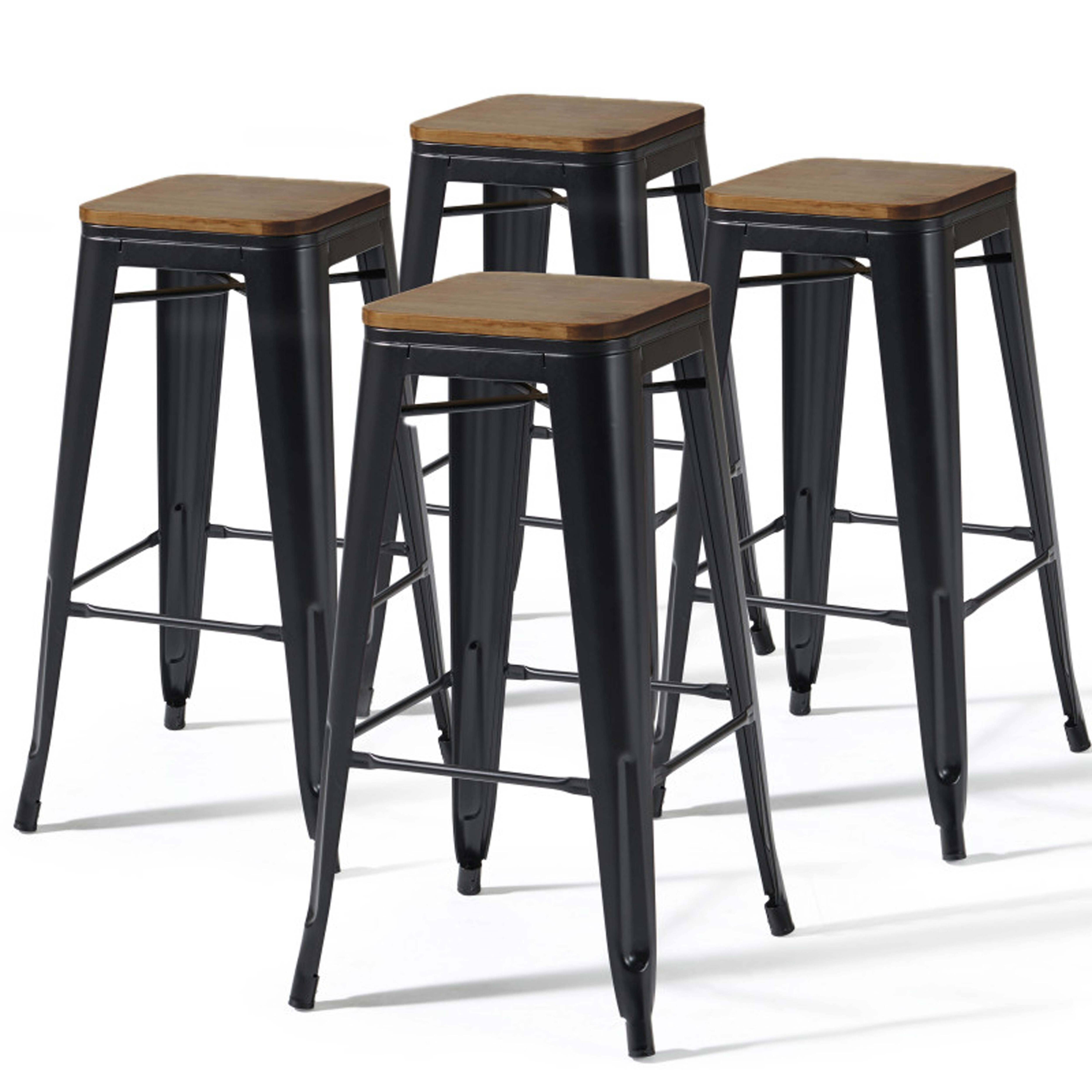 Oviala - Lot de 4 tabourets de bar en acier noir mat Indus - Oviala - Imagen 1