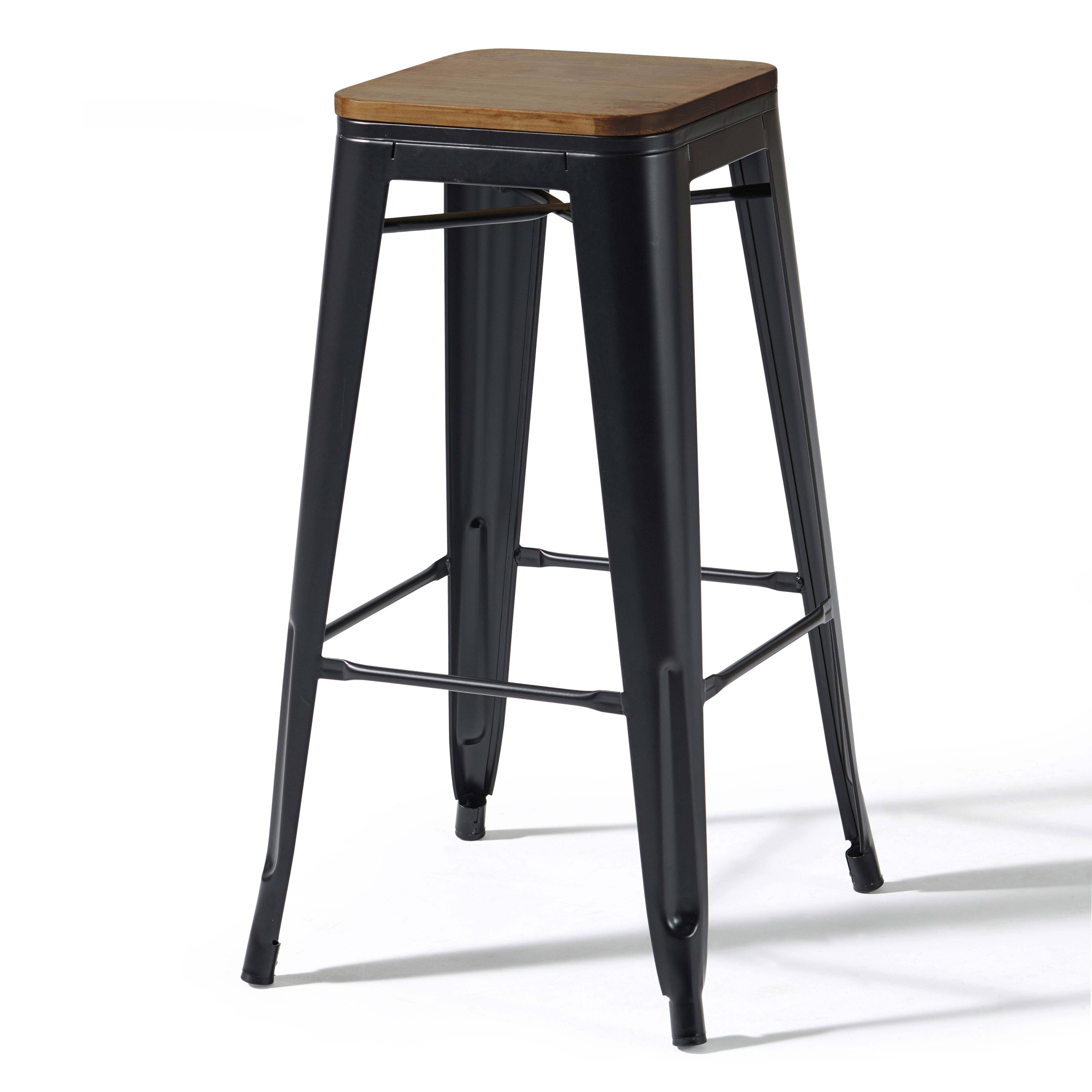 Oviala - Lot de 4 tabourets de bar en acier noir mat  Indus - Oviala - Imagen 2