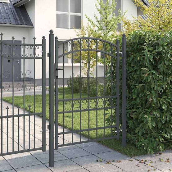 Portillon de clôture arqué en acier avec verrouillage pour un accès de jardin Gris 100x170 cm – ComfortXL Outdoor Living - Image 3
