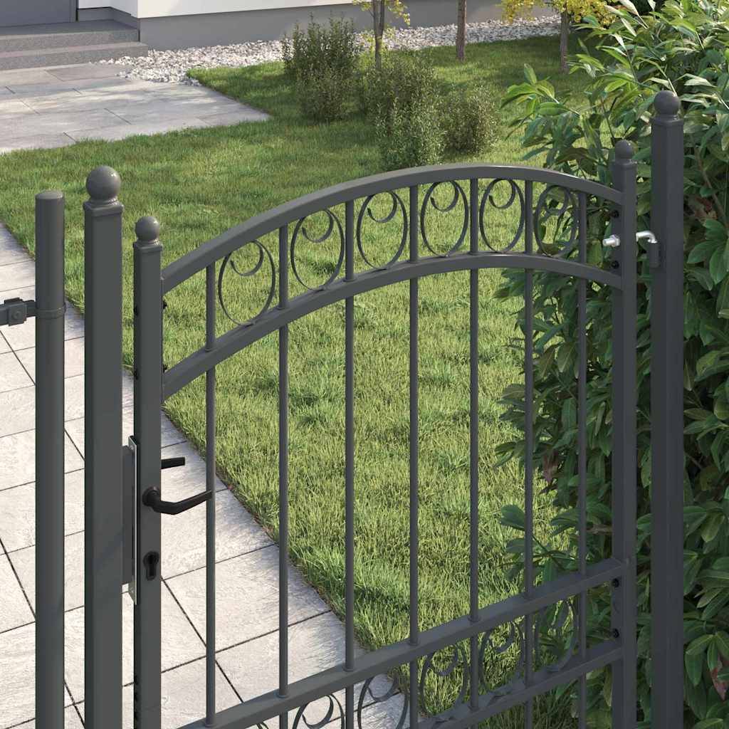 Portillon de clôture arqué en acier avec verrouillage pour un accès de jardin Gris 100x170 cm – ComfortXL Outdoor Living - Image 4