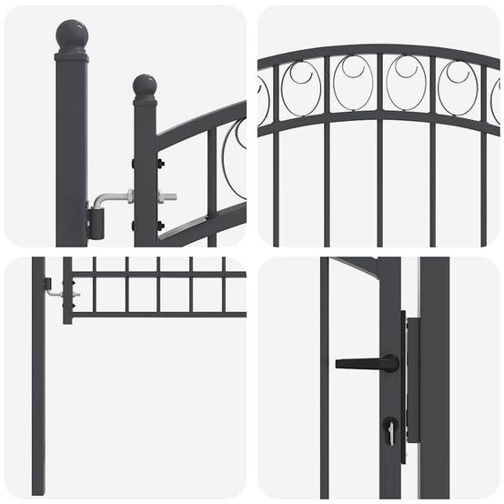 Portillon de clôture arqué en acier avec verrouillage pour un accès de jardin Gris 100x170 cm – ComfortXL Outdoor Living - Image 6