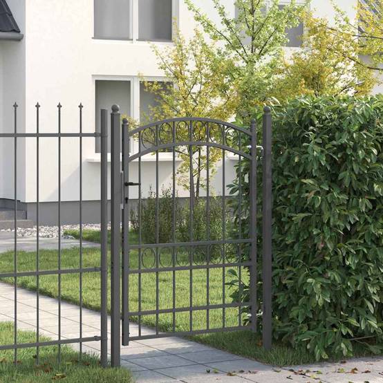 Portillon de clôture arqué en acier avec verrouillage pour un accès de jardin Gris 100x170 cm – ComfortXL Outdoor Living - Image 1