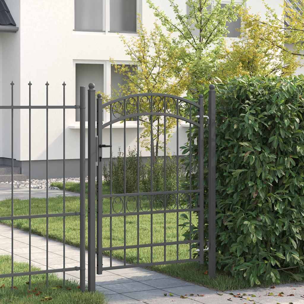 Portillon de clôture arqué en acier avec verrouillage pour un accès de jardin Gris 100x170 cm – ComfortXL Outdoor Living - Image 1
