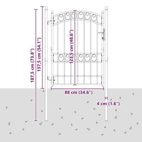 Portillon de clôture arqué en acier avec verrouillage pour un accès de jardin Gris 100x170 cm – ComfortXL Outdoor Living - Image 7