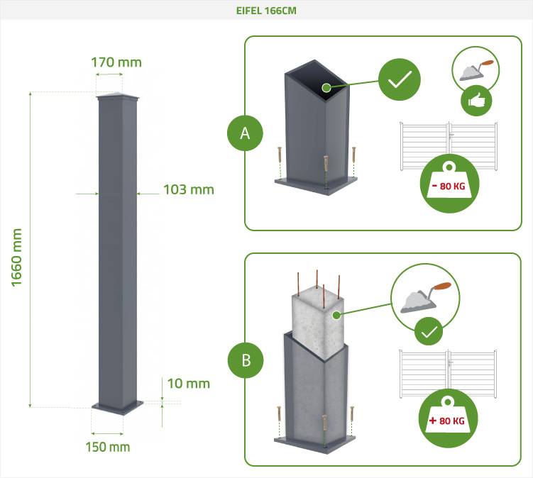 Casanoov Portillon bois composite 1m ATHOS H.140cm gris anthracite avec cadre aluminium + 2 poteaux EIFEL aluminium 10x10cm 160 x 300 cm Anthracite - Image 3