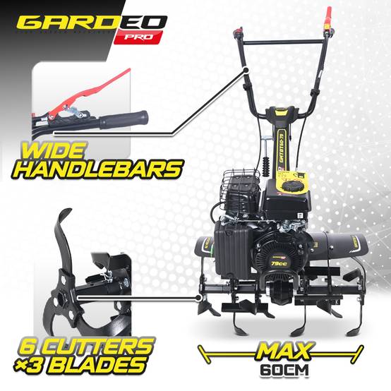 Gardeo Pro - Motoculteur thermique à arbre horizontal 79 CC - 6 fraises - largeur de travail 60cm - Image 4