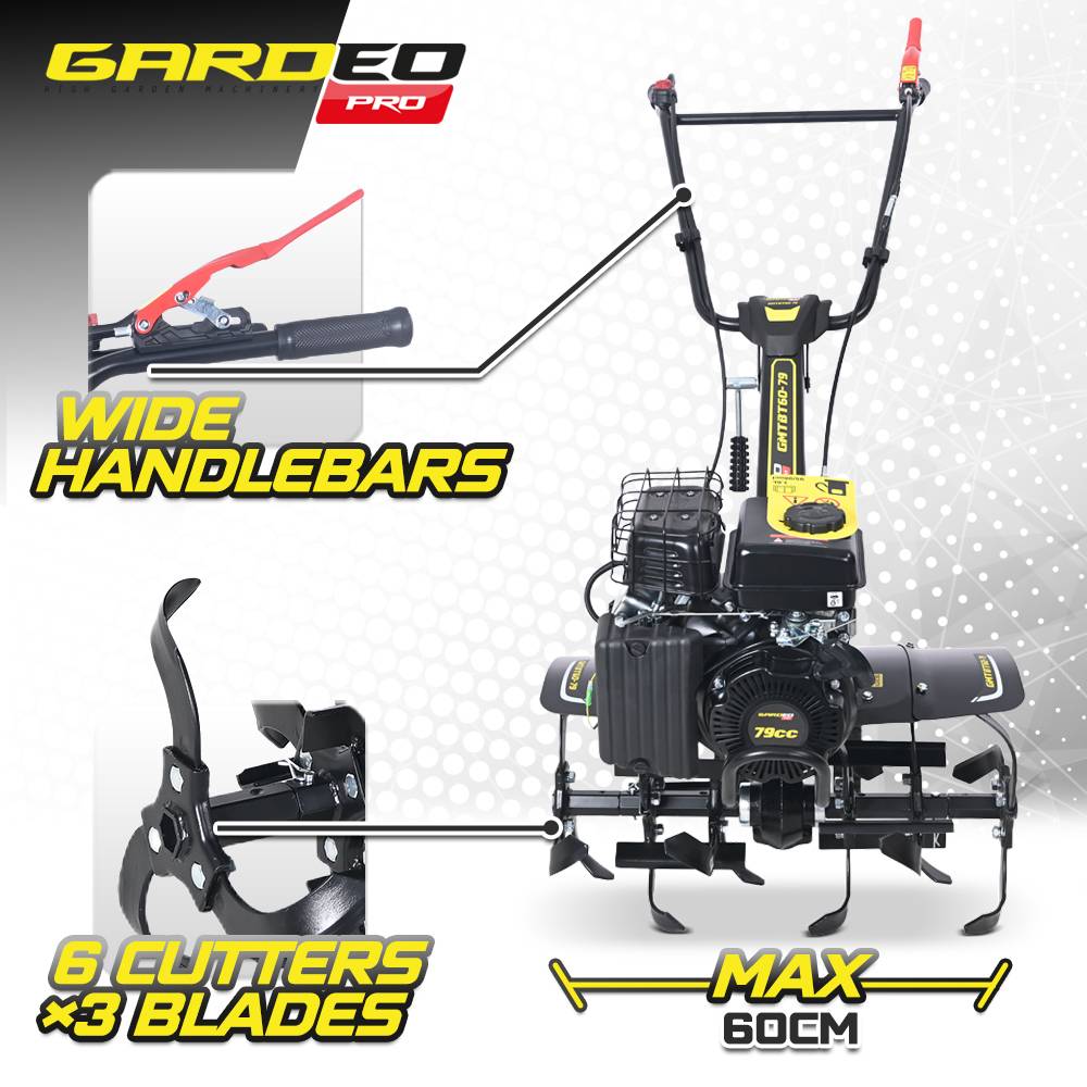Gardeo Pro - Motoculteur thermique à arbre horizontal 79 CC - 6 fraises - largeur de travail 60cm - Image 4
