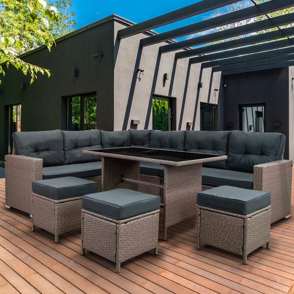 Monstershop - Salon de Jardin en Rotin 9 Personnes – Gris - Imagen 2
