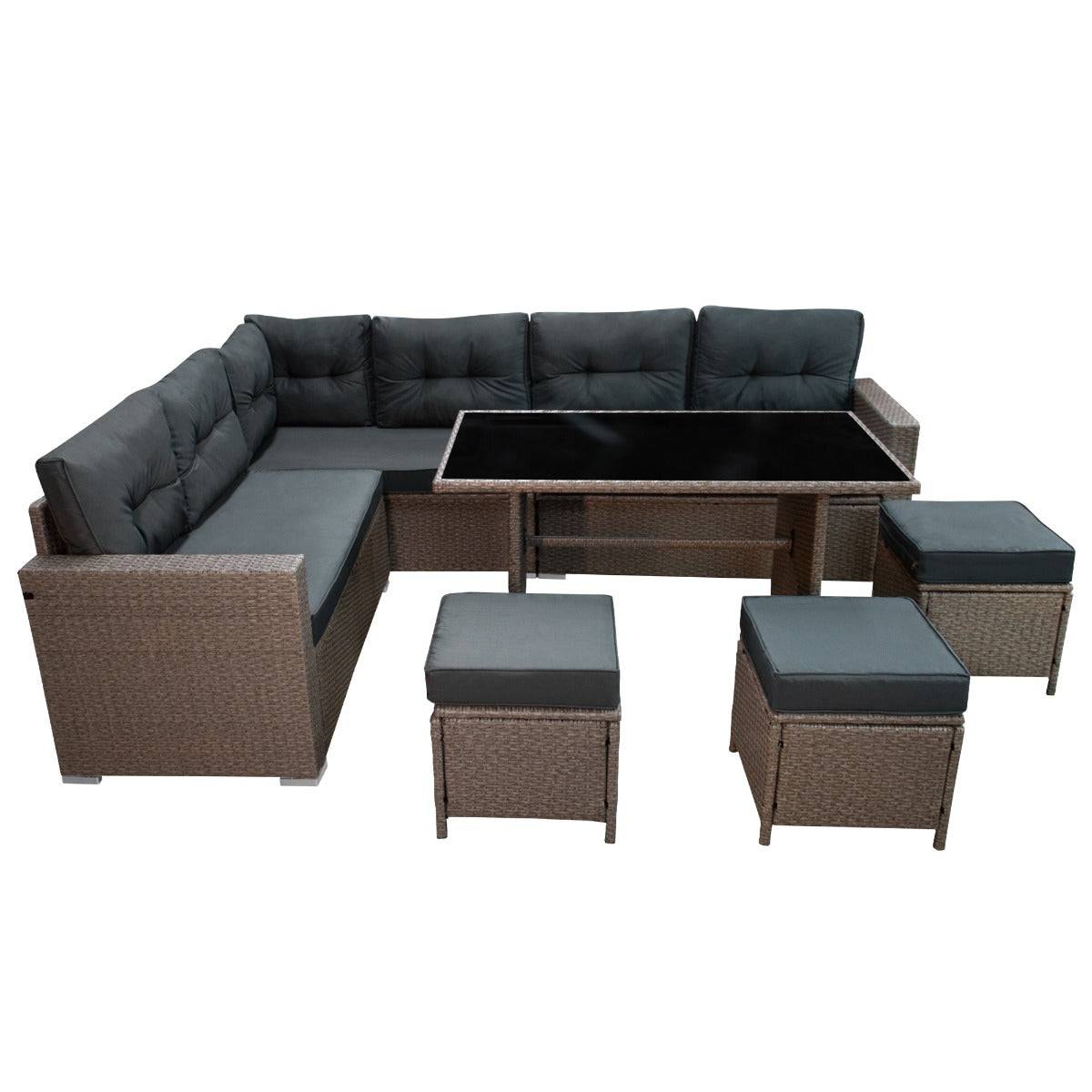 Monstershop - Salon de Jardin en Rotin 9 Personnes – Gris - Imagen 3