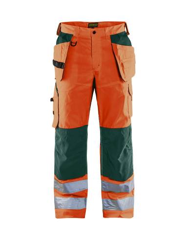 Pantalon artisan aéré haute visibilité +stretch Orange fluo/Vert | 156518115349 - Blaklader