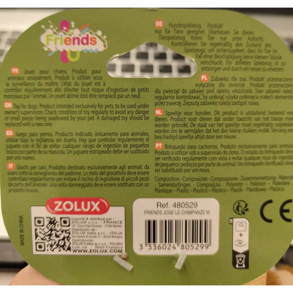 Zolux - Chimpancé José M Juguete sonoro para perros de tamaño mediano - Imagen 4