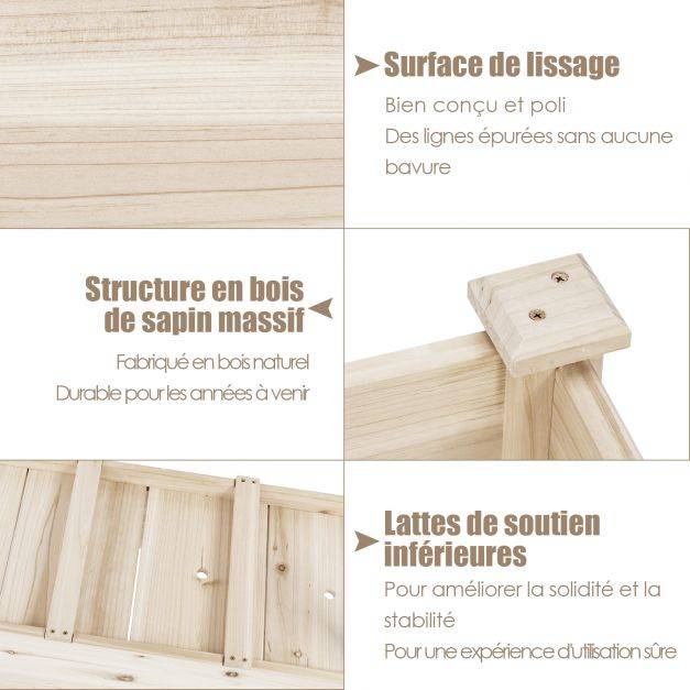Helloshop26 - Jardinière surélevée en bois carré potager sur pied avec 5 trous de drainage 120 x 43,5 x 51cm naturel - Imagen 4