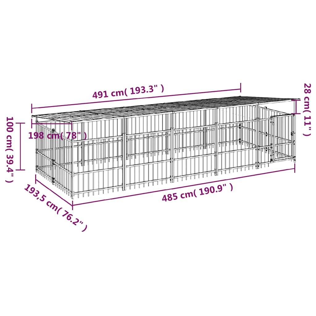 Vidaxl - Chenil d'extérieur avec toit pour chiens Acier 9,38 m² vidaXL 3124610 - Imagen 7