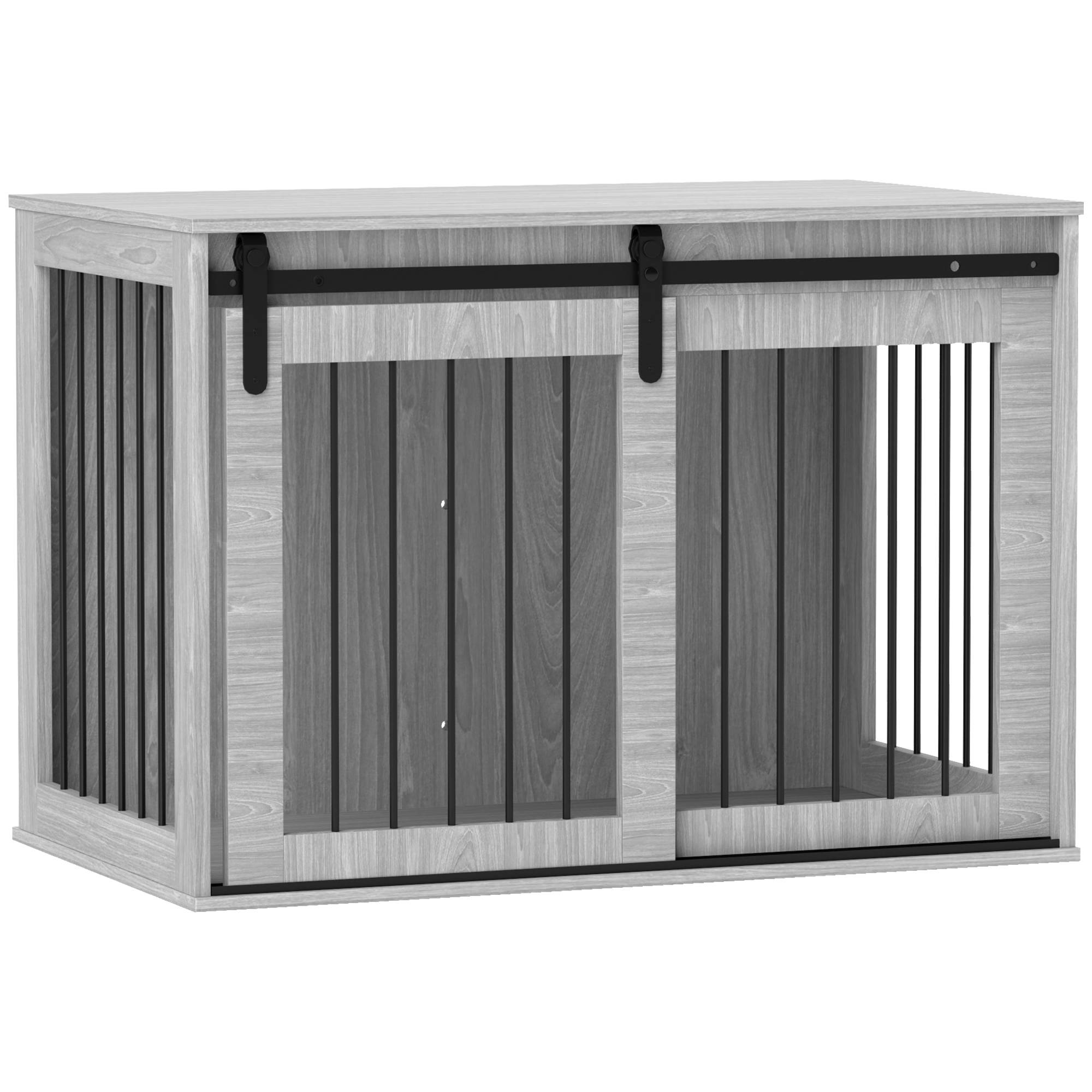 Caisse pour chien porte coulissante, ventilation, panneau de particules et acier,98x58x61cm gris