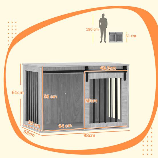 Caisse pour chien porte coulissante, ventilation, panneau de particules et acier,98x58x61cm gris - Image 5
