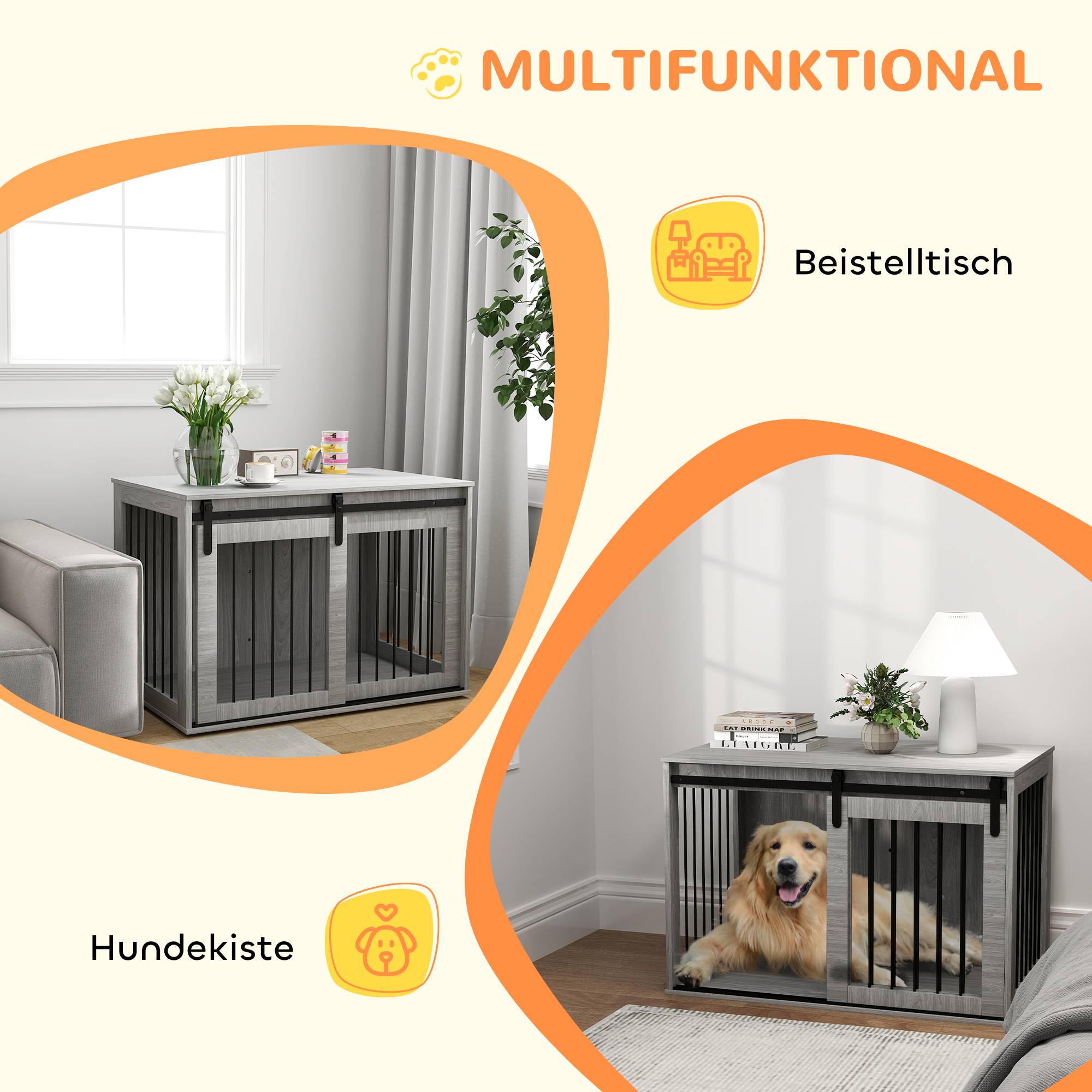 Caisse pour chien porte coulissante, ventilation, panneau de particules et acier,98x58x61cm gris - Image 7