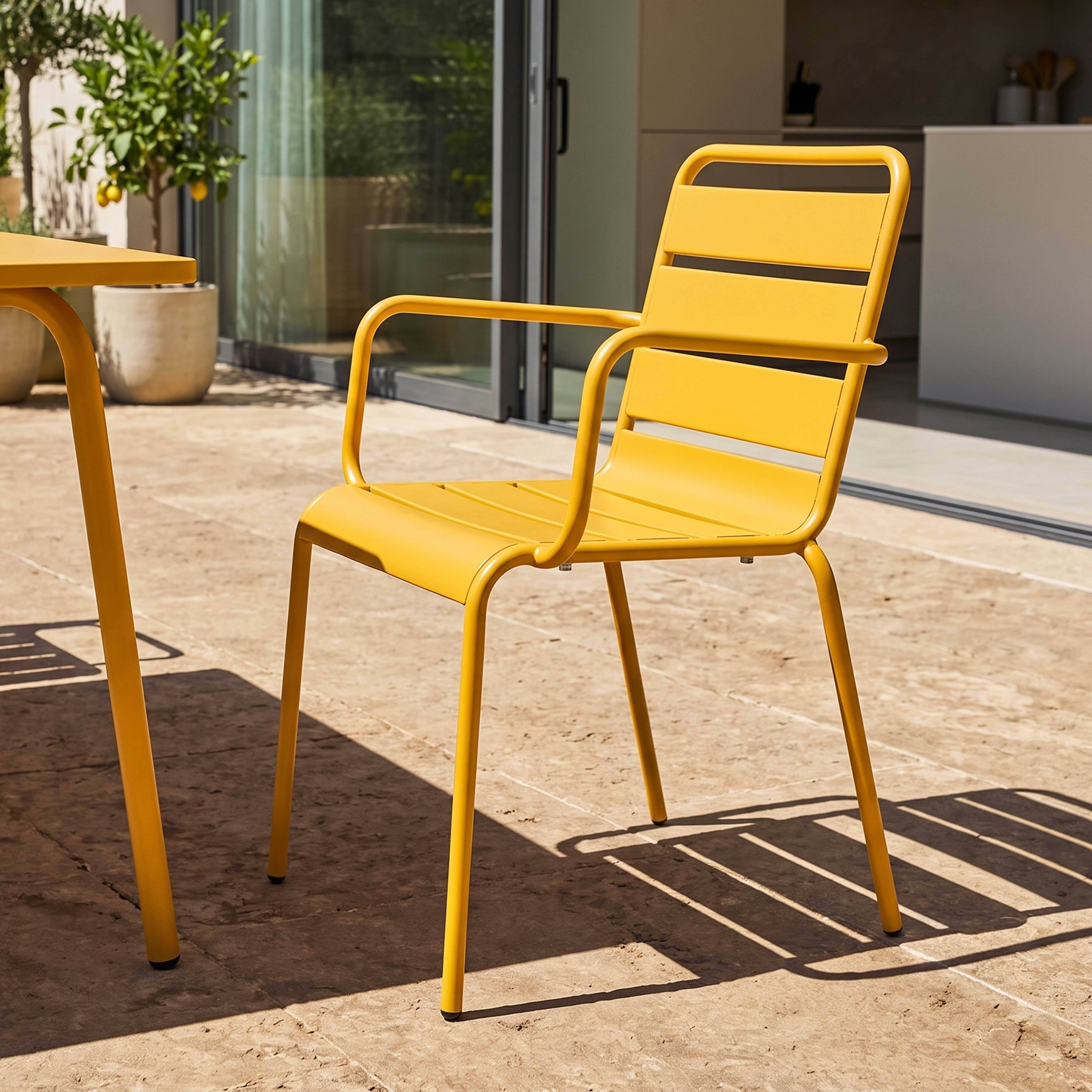 Oviala - Ensemble table de jardin et 6 fauteuils en métal jaune Palavas - Oviala - Imagen 4