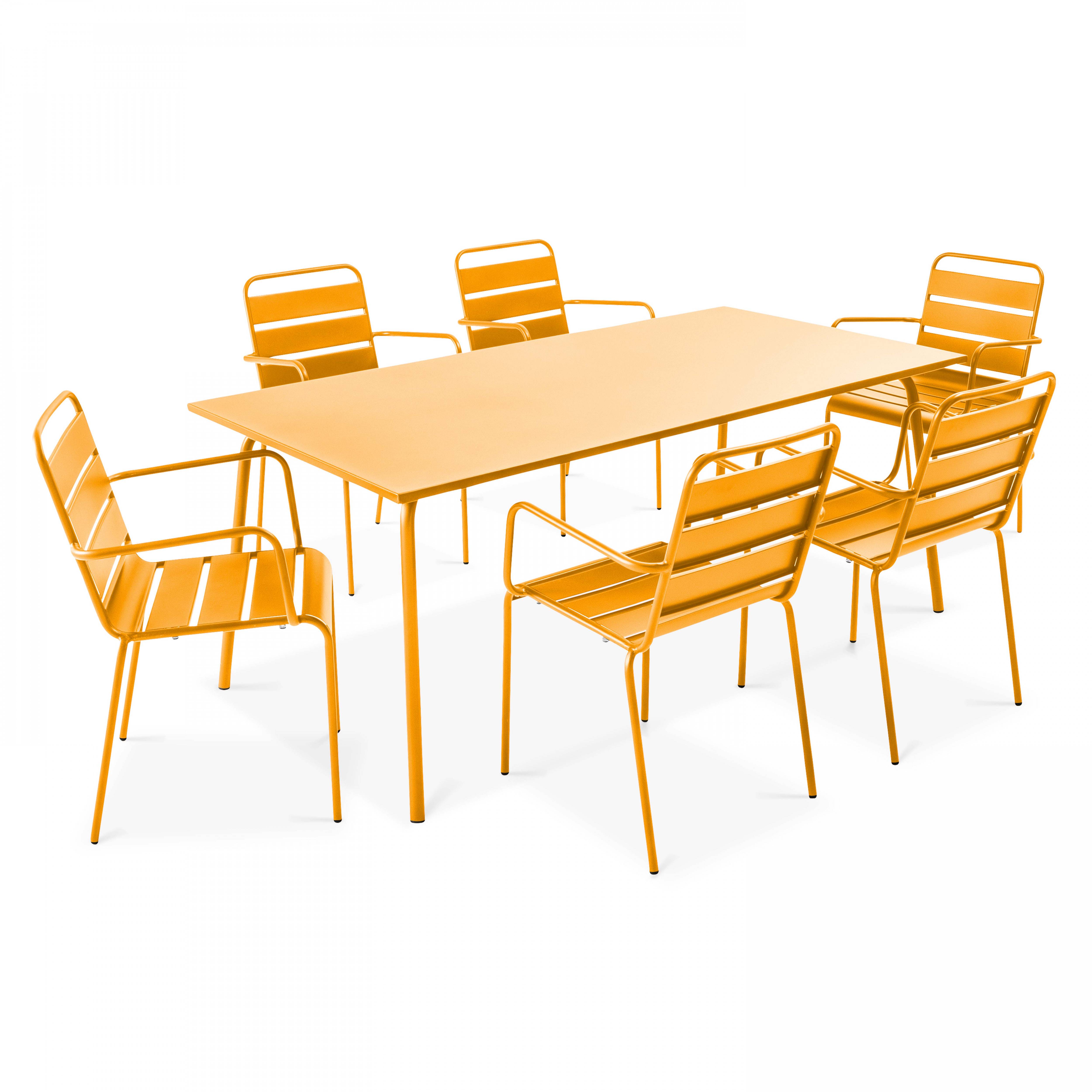 Oviala - Ensemble table de jardin et 6 fauteuils en métal jaune Palavas - Oviala - Imagen 1