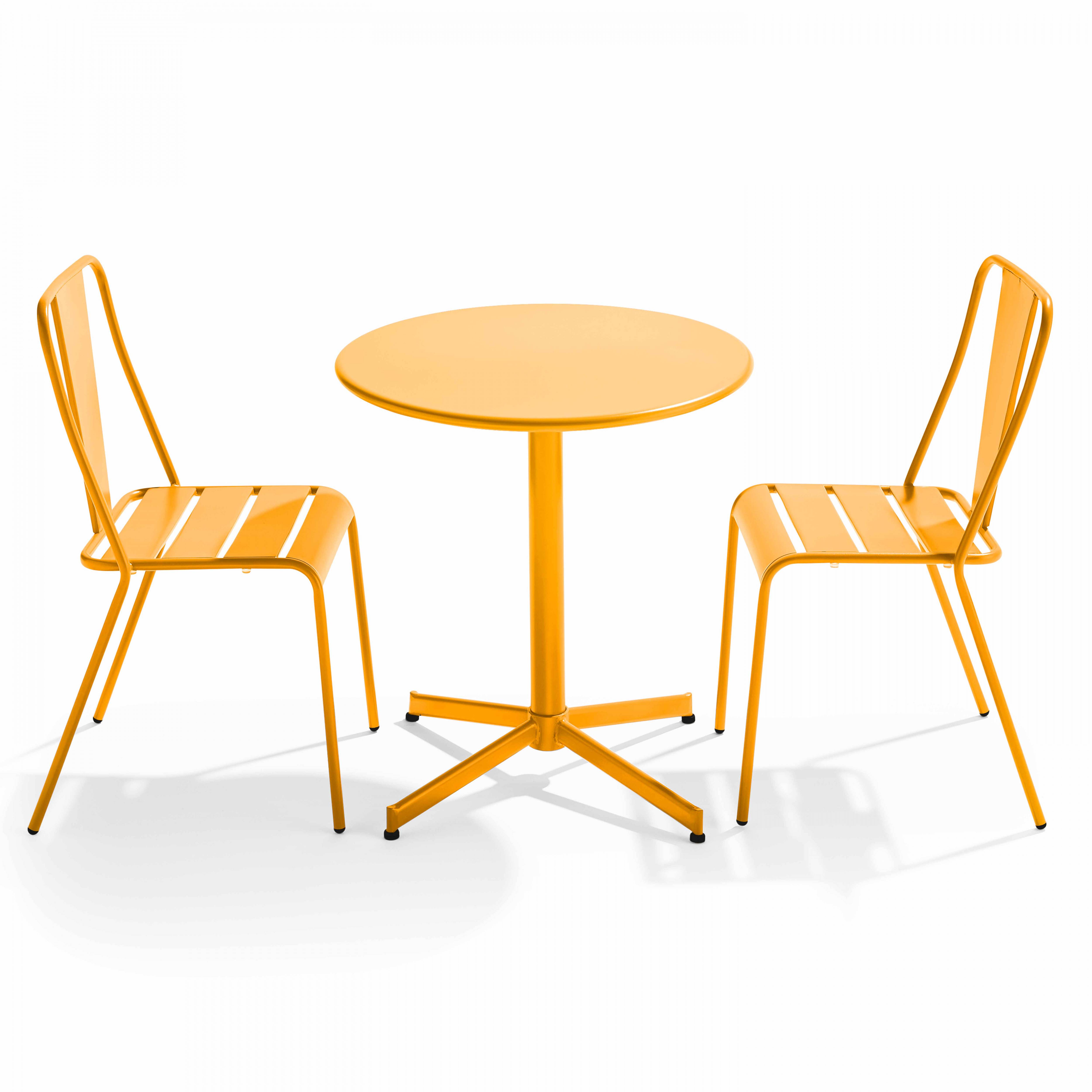 Oviala - Ensemble table ronde et 2 chaises de jardin bistrot en métal jaune Palavas - Oviala - Imagen 1