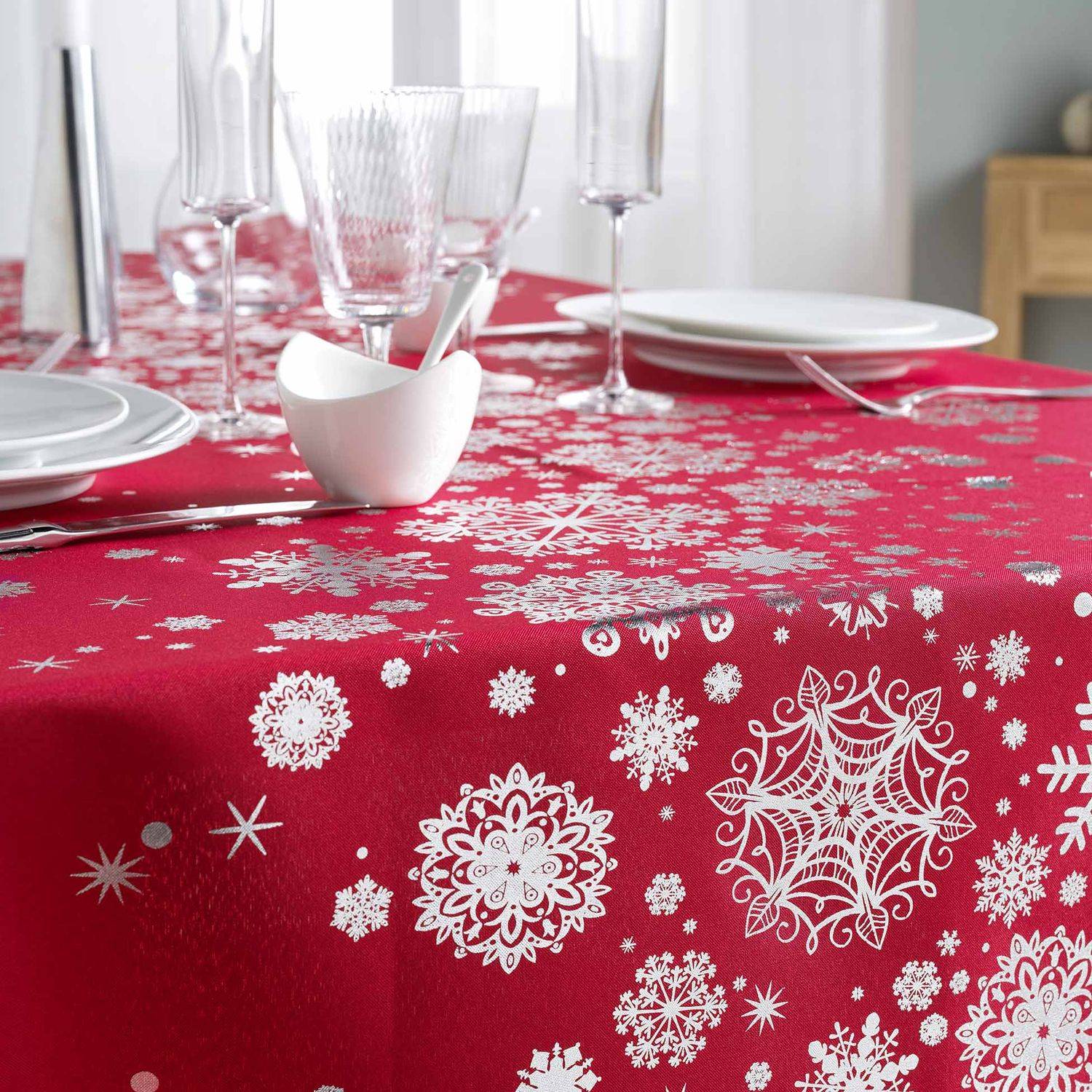 Sans Marque - Nappe rectangulaire antitache et infroissable Flocons - Douceur d'intérieur - Imagen 3