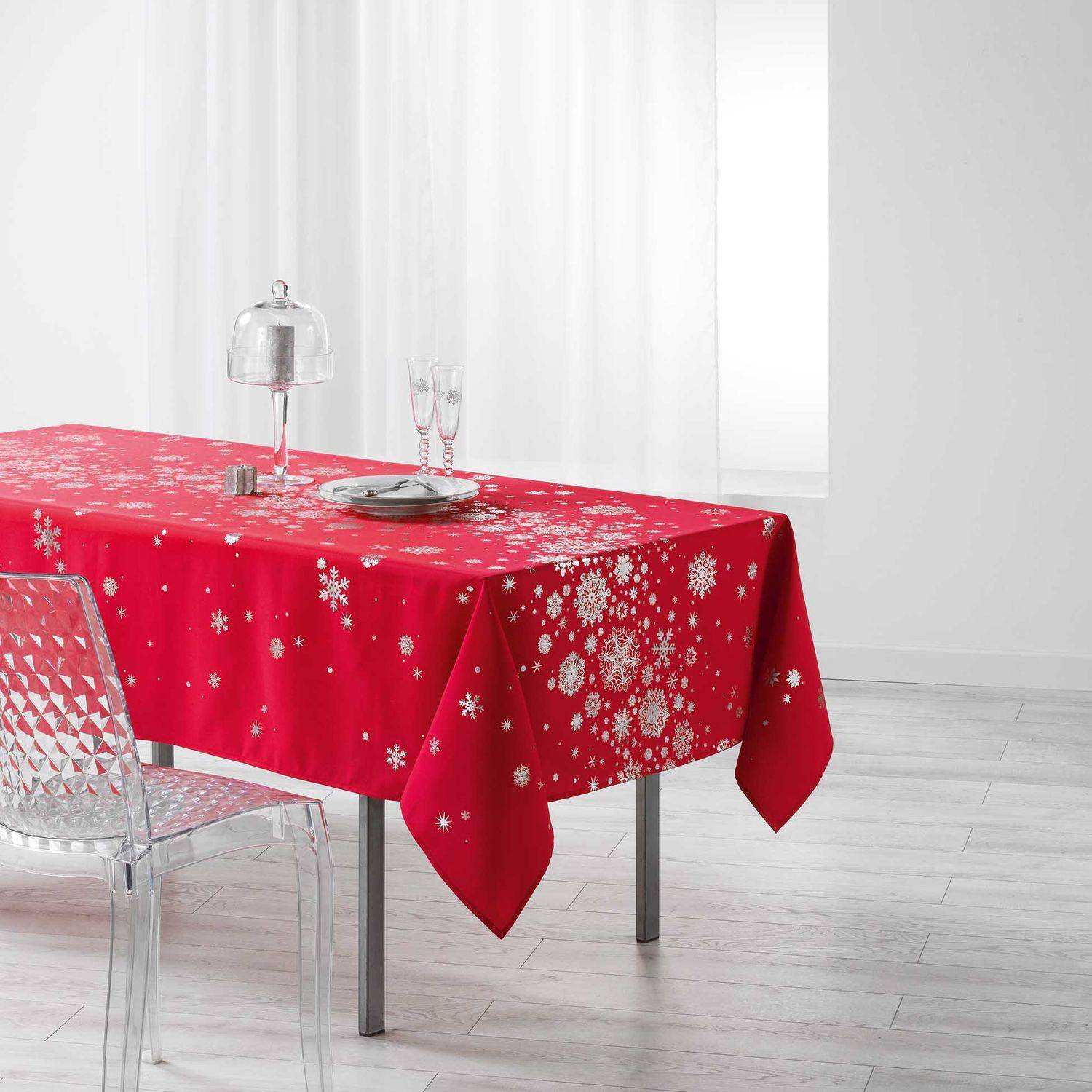 Sans Marque - Nappe rectangulaire antitache et infroissable Flocons - Douceur d'intérieur - Imagen 1