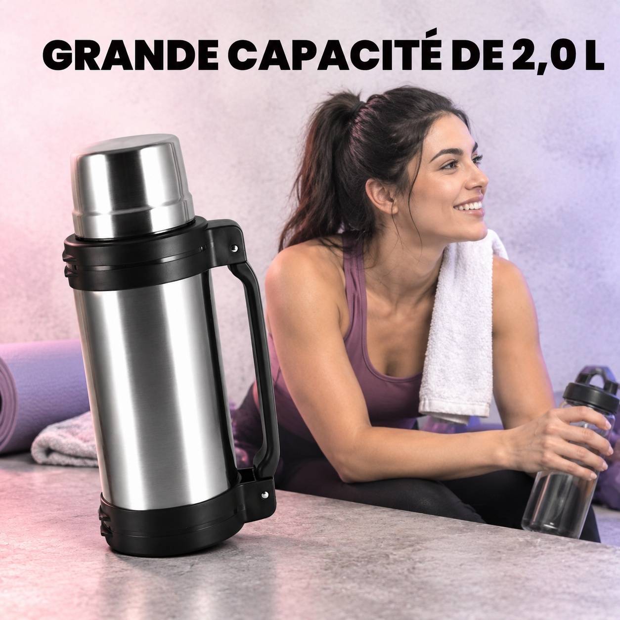 Bouteille Isotherme 2L Acier Inoxydable Étanche Poignée Télescopique Pour Voyage Randonnée - Image 3