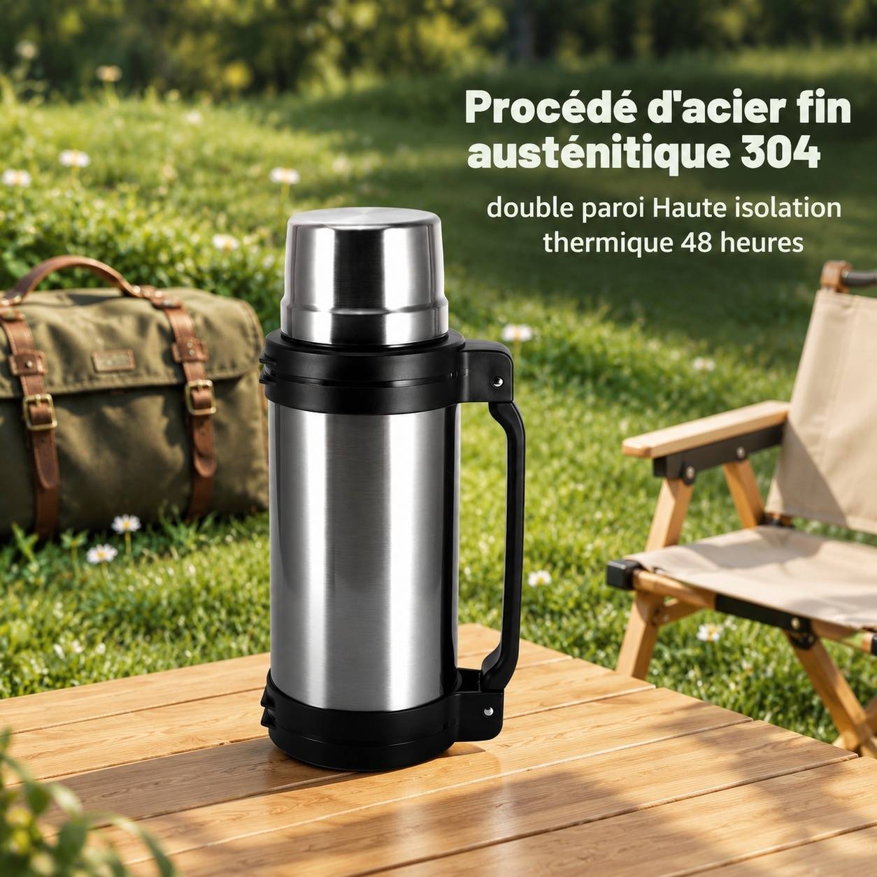 Bouteille Isotherme 2L Acier Inoxydable Étanche Poignée Télescopique Pour Voyage Randonnée - Image 4