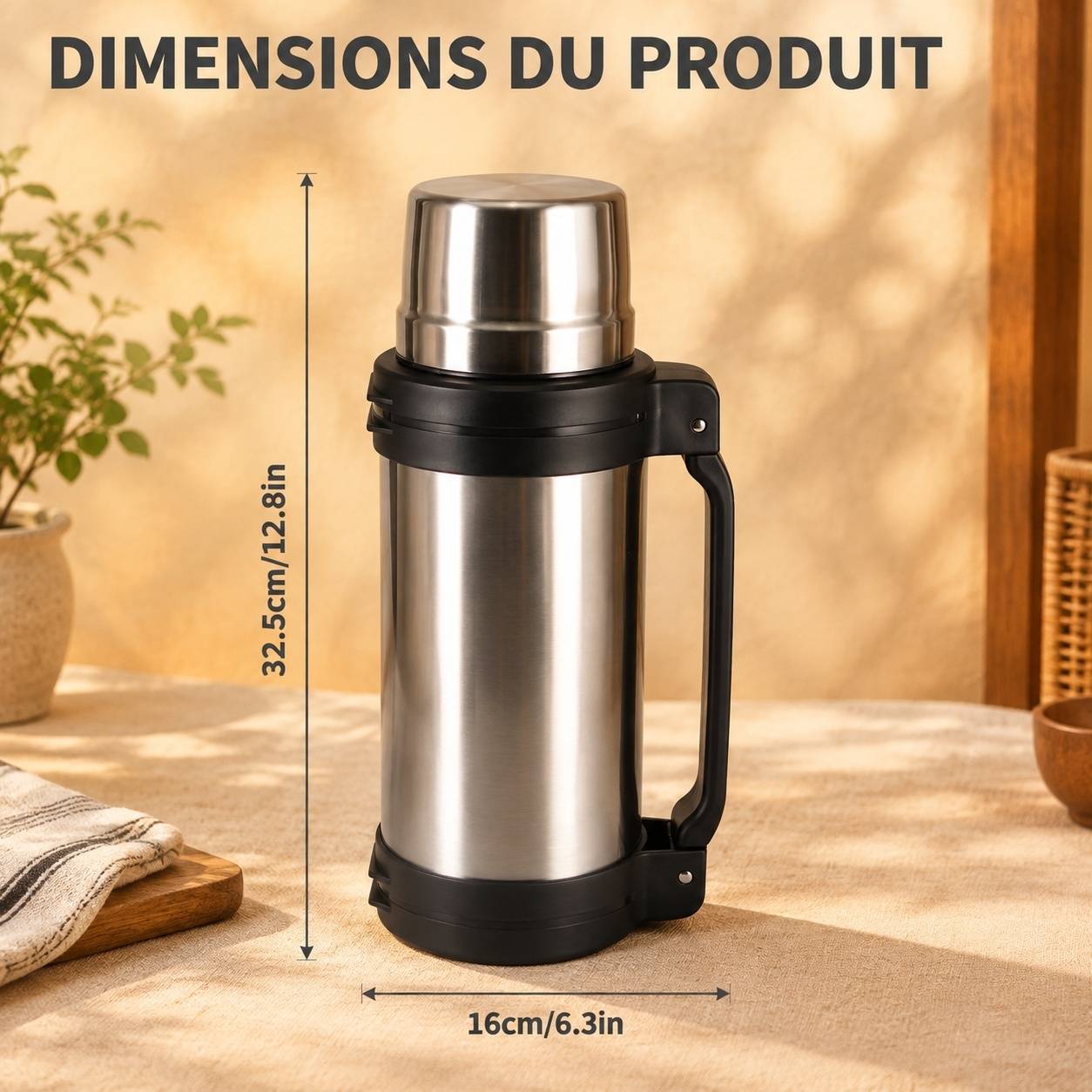 Bouteille Isotherme 2L Acier Inoxydable Étanche Poignée Télescopique Pour Voyage Randonnée - Image 5