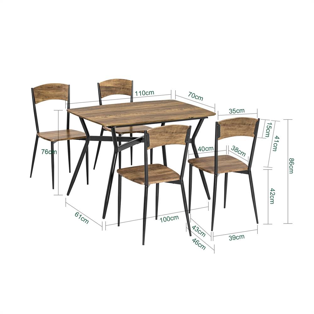 Sobuy - Ensemble de Table à Manger et 4 Chaises Table de Cuisine Set de 5 Pièces en Acier Table L.110 x L.70 x H.76cm, Chaises 40x46x86cm SoBuy - Imagen 3